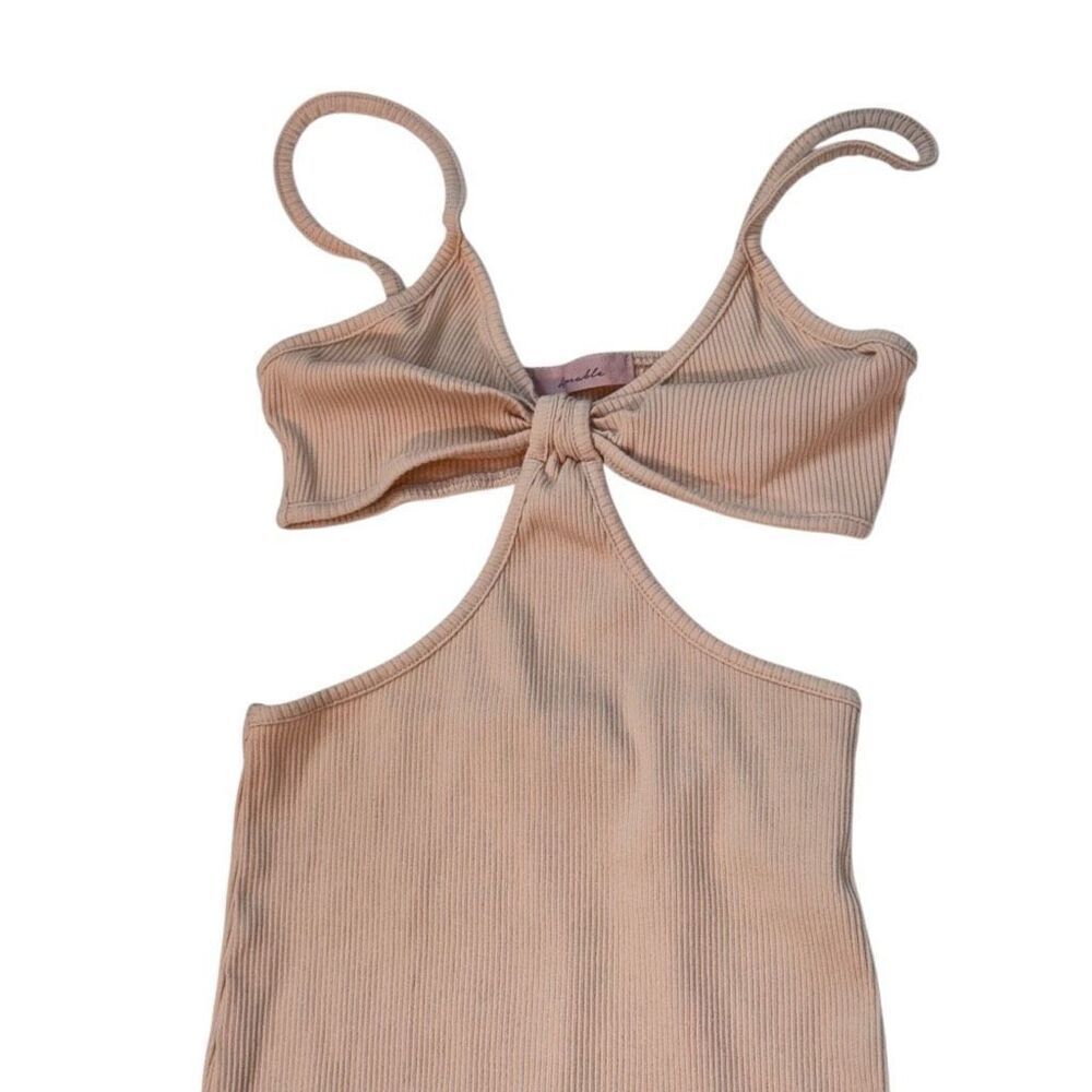 Amable Cutout Serita Ribbed Dress Bodycon Mini in Tan M - Picture 5 of 11